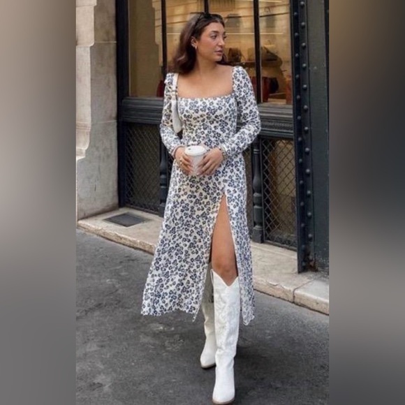 Euc Reformation Sigmund Sleeve Midi Length Light Spring High Slit Dress 6P - Picture 8 of 16